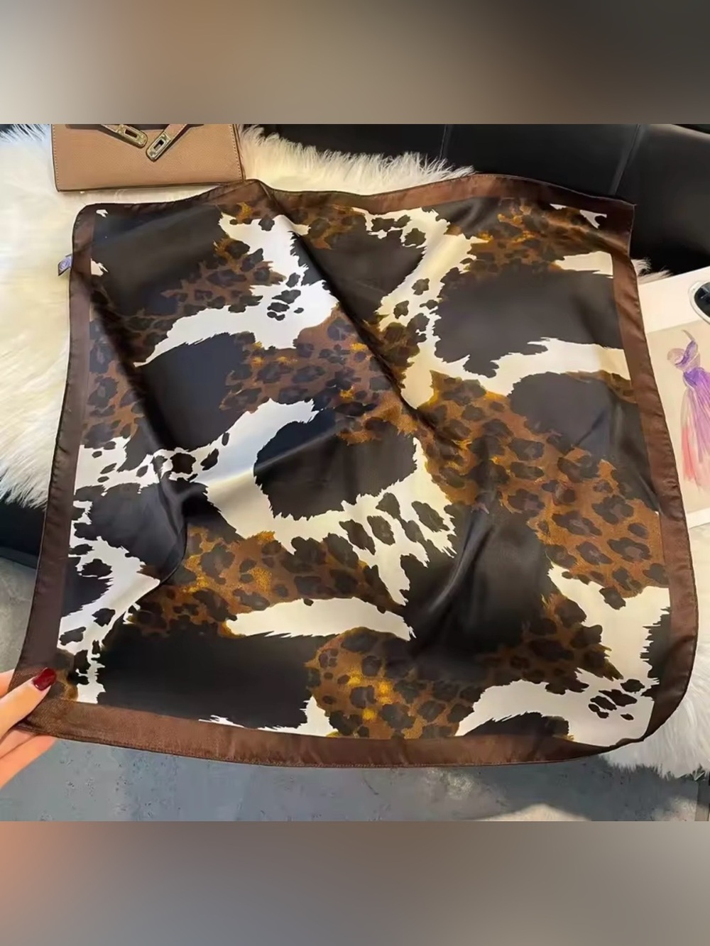 Silky Animal Print Pocket Square - Brown & Black